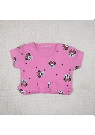 Resim Momikon Minnie Mouse Desenli Fiyonk Detaylı Pamuklu Kız Çocuk Elbise Pembe 