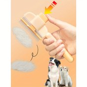 Resim Kaymaz Paslanmaz Çelik Taraklı Manuel Kedi & Köpek Tüy Döküm Fırçası - Otomatik Basınç Temizleme, Ergonomik Saplı, Tüm Tüy Tipleri İçin Nazik Tüy Döküm Aracı 