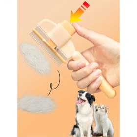 Resim Kaymaz Paslanmaz Çelik Taraklı Manuel Kedi & Köpek Tüy Döküm Fırçası - Otomatik Basınç Temizleme, Ergonomik Saplı, Tüm Tüy Tipleri İçin Nazik Tüy Döküm Aracı 