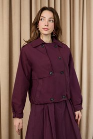 Resim Loreen Kadın Apoletli Kısa Trençkot - 20701CKT - BURGUNDY 