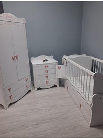 Resim Bebek Odası 90654 Pink Takım Dolap Uzamalı Beşik Şifonyer Demonte Ürün Beyaz 