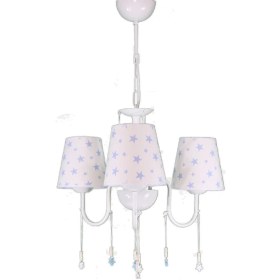 Resim Şenay Aydınlatma Çocuk Odası 3'lü Kumaş Abajur Avize-Beyaz Yıldız 
