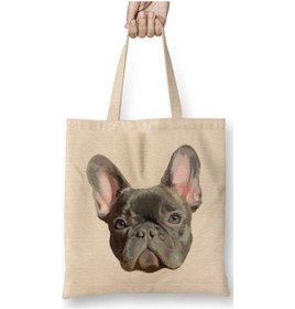 Resim Toyaso French Bulldog Fransız Bulldog Beyaz Bez Çanta Uzun Saplı Alışveriş Çantası Plaj Çantası Beyaz 