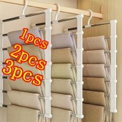 Resim 3 adet, 2 adet, 1 adet, 7 katlı pantolon askısı, katlanabilir paslanmaz çelik pantolon askısı, kot ve taytlar için uygun. Çok fonksiyonlu pantolon rafları ve diğer depolama 