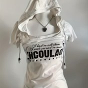 Resim Kadınlar İçin Y2K Beyaz Kapüşonlu Sweatshirt - "Onu Bırakmak Zorundaydım, İzlemek İhtiyacı Duydum" Yazılı ve Yıldız Desenli, Orta Esneklikte, Makinede Yıkanabilir Günlük Kazak, Her Mevsim Modası, Harf Grafikli Üst, Dayanıklı Kumaş 