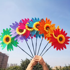 Resim Dev Renkli Ayçiçeği Rüzgar Gülü - Bahçe & Avlu Dekoru için Elde Taşınabilir Dış Mekan Oyuncağı, Canlı Turuncu/Mor/Kırmızı/Mavi/Sarı 