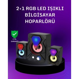 Resim USB Bağlantılı Rgb 2.1 Hoparlör Seti Derin Bas ve Renkli Işık 