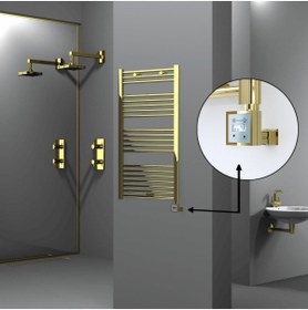 Resim Radiva Haiti Elektrikli Havlupan 300 Watt 600x1100 Düz Altın Renkli (oned On/off Termostatlı) Sağ 