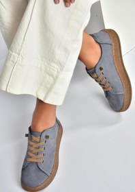 Resim Fox Shoes V999060501 Mavi Hakiki Deri Nubuk Kadın Spor Ayakkabı Sneakers 