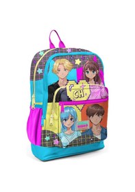 Resim Coral High Kids Gri Mavi Pembe Anime Desenli Dört Bölmeli Okul Sırt Çantası 23737 