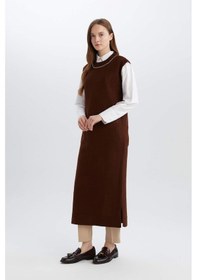 Resim DeFacto Regular Fit Bisiklet Yaka Uzun Triko Süveter E2372AX24WNBN585 Kahve 