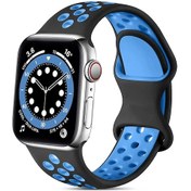 Resim iOs Uyumlu Iwatch Serisi İçin Çift Yedek Bilek Spor Silikon Saat Kayışı Kayış Black Blue 42 44 45mm 