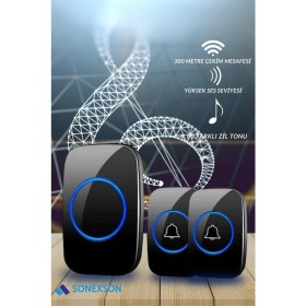 Resim Sonex 2 Buton 1 Alıcı Kablosuz Uzaktan Kumandalı LED Kapı Zili 