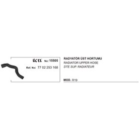 Resim Üçel Radyatör Hortumu Üst 15505 R19 1.4 1.6 7702253168 KNO-UCEL-15505 