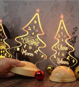 Resim Yılbaşı Çam Ağacı Dekoratif Led Lamba Yeni Yıl Hediyesi Gecelamba 