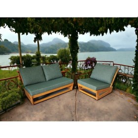 Resim Nepal Bahçe Balkon Masif Kayın Ahşap Koltuk - 2+1 Haki Yeşil 