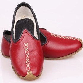 Resim Çocuklar İçin El Yapımı Hakiki Deri Yöresel Yemeni Kırmızı 