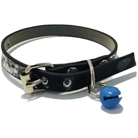 Resim Siyah Silver Desen Derili Zilli Kedi Tasması 