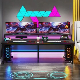 Resim Zeronex Modern Oyuncu Masası Çift Monitör Uyumlu Raflı- Dayanıklı, Geniş Yüzeyli Ergonomik Gaming ve Bilgisayar Çalışma Masası 