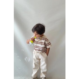 Resim Lolipop Kids Store Erkek Çocuk Çizgili Tişört Gabardin Kumaş Pantolon Bayramlık Alt Üst Takım 