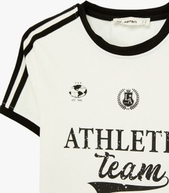 Resim Koton Pamuklu Kısa Kollu Bisiklet Yaka Baskılı Forma Tişört Ekru 6sal10090ık Ekru 