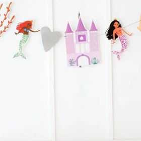Resim Çok Renkli Deniz Kızı ve Şato Temalı Parti Banner - Çok Renkli / Tek Ebat 