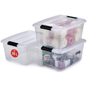 Resim Ohyama, 3'lü Set İstiflenebilir Saklama Kutusu, Klik Kilitli New Top Box Ntb-15 Plastik, Şeffaf, 3 X 15 L, U 39,5 X G 29 X Y 18,6 Cm 