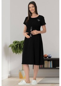 Resim Mecit Pijama Mecit 5427 Siyah Emzirme Özellikli Hamile Lohusa Elbise 