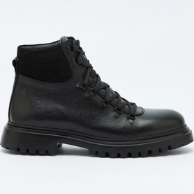 Resim Hush Puppies 1141 13 Yuvarlak Burun Orta Topuk Bağcıklı Soğuk Havaya Dayanıklı Günlük Siyah Klasik Bot Deri 