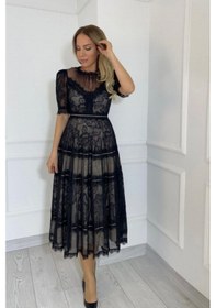 Resim Ges Moda M1376 Dantel Tasarım Elbise Siyah-siyah 