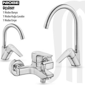 Resim E.c.a Eca Nıobe Banyo, Nıobe Eviye, Nıobe K. Lavabo Bataryası Üçlü Set KROM 