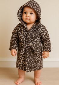 Resim Wild Spirit Leopar Desenli Bebek & Çocuk Kapşonlu Bornoz - %100 Pamuk, Unisex Leopar baskılı - Leopar baskılı / 3-4 Yaş 