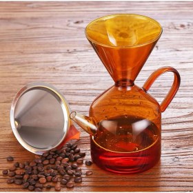 Resim Premium Amber Borosilikat Cam Kahve Demleme Sürahisi 600ML Isıya Dayanıklı Chemex Tarzı Manuel Kahve Demliği Filtre Aparatlı Şık Tasarım 
