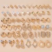 Resim 60 adet metal şık ve basit taş imitasyonu inci kalp şekilli sevimli küçük kabuk bağ geometrik yuvarlak büyük set tatil hediyesi çok parçalı set kadın küpeleri günlük giyilebilir hediye 