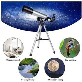 Resim Büro Ev Ofis Yazlık Kamp Hediyesi İçin 360x50 Mini Alüminyum Gövde Tripodlu Teleskop 