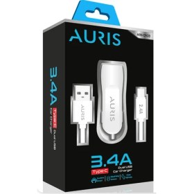Resim Araç Şarj Cihazı Oto Çakmaklık Şarj Cihazı Seti 2 Port USB + Type C Kablolu Yüksek Hızlı Şarj 3.4 A 