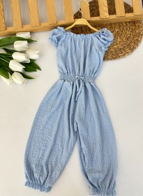 Resim Kız Çocuk Mavi Beli Lastikli Tulum 