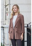 Resim Kadın İpeksi Dokulu Modal Kumaş Yakalı Cep Kapaklı Oversize Salaş Blazer Ceket-kahve Kahve 