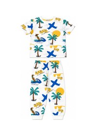 Resim Beniizle Desenli Erkek Çocuk Pijama Takım Beyaz 