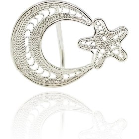 Resim Aykat Telkari Rozet El İşi Gümüş Ay Yıldız Türkiye Bayrağı Yaka İğnesi Bay Bayan Model TRZ-07 