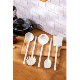 Resim Şık 5 Parça Beyaz Servis Seti, Ev Dekorasyonuna Uygun, Kaliteli ve Modern Tasarım 