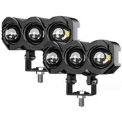 Resim Skycity Motosiklet Led Farı, 3 Lamba Çift Lensli, Sarı-alt Beyaz-üst Işık Modu, 9-80v, Ip68 Su Geçirmez, Motor-elektrikli Araçlar İçin, Siyah 2 Adet 