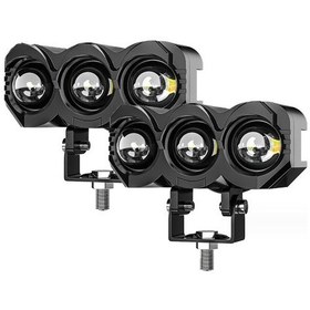 Resim Skycity Motosiklet Led Farı, 3 Lamba Çift Lensli, Sarı-alt Beyaz-üst Işık Modu, 9-80v, Ip68 Su Geçirmez, Motor-elektrikli Araçlar İçin, Siyah 2 Adet 