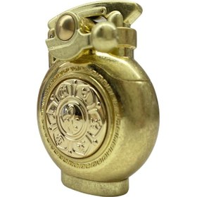 Resim Antik Sarı Renk Yuvarlak Çarklı Kabartma Desenli Benzinli Çakmak 109175 