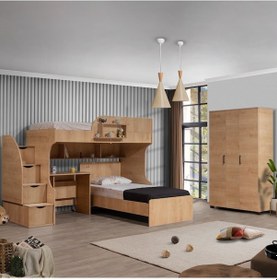 Resim Setay Ranza Aura Ranza Karyola Masa + 3 Kapılı Dolap Takımı - Açık Ceviz 