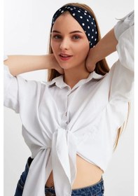 Resim Kadın Çapraz Bağlamalı Pamuklu Penye, Kaymaz, Yumuşak, Esnek, Saç Bandı Bandana - Tek Ebat / Lacivert Puantiye Lacivert Puantiye 