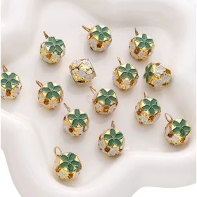 Resim Çiçekli Kulplu Çan, Hayvan Tasma Zili, Amigurumi Zili, Kına Gecesi Tef Yapımı Zili 20 Adet Yeşil 