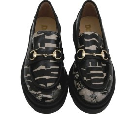 Resim Dogo Kadın Vegan Deri Siyah Loafer - Supper BlackWhite Tasarım 