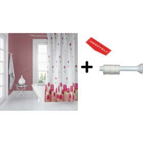 Resim Zethome Banyo Duş Perdesi 7017 120x200 Perde Borusu Askı Aparatı 90x130 Hediyeli 