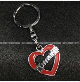 Resim Kalp Türkiye Yazılı Kırmızı Beyaz Gümüş Renk 3D Anahtarlık 